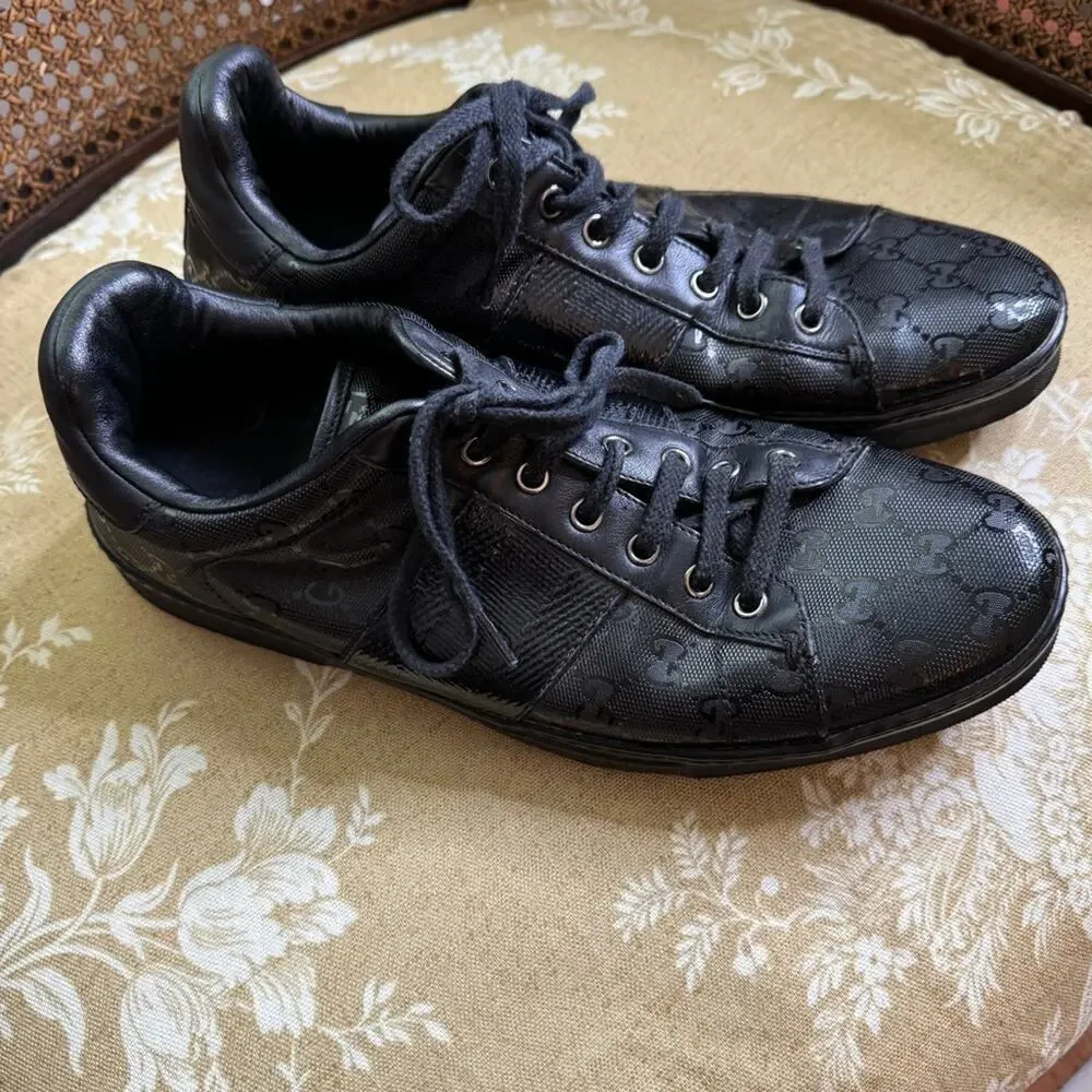 Gucci Men’s GG Guccissima Low Sneakers SKU 227988 Black Size 9